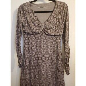 Athleta Ruched Bust Empire Waist Gray Plum Geometric Design Dress Size Small